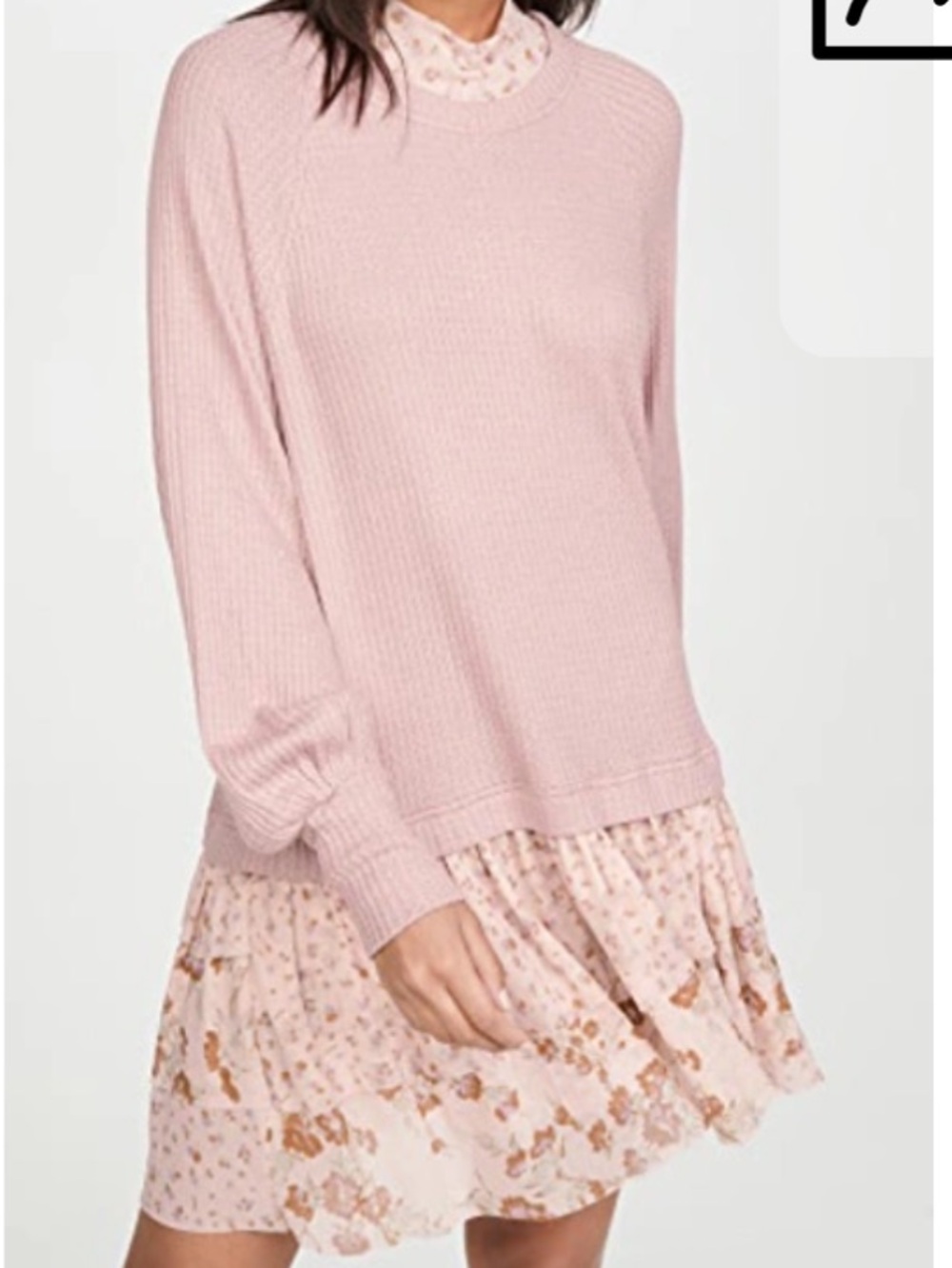 Free People Opposite Attraction Mini Dress Tunic Dusty Mauve Floral Ruffle SZ S - Picture 4 of 15